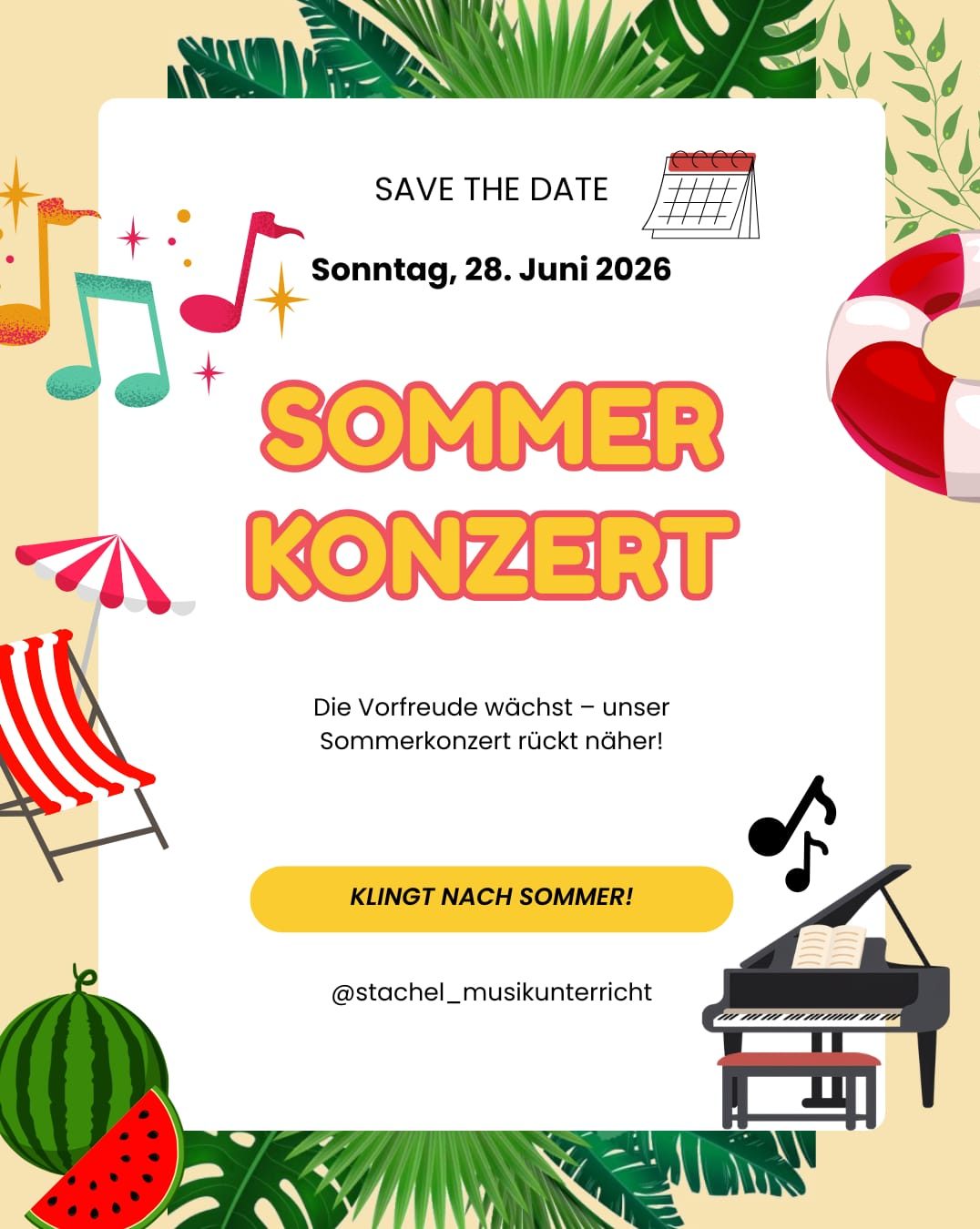 Sommerkonzert - Flyer: Termin am 28. Juni 2026